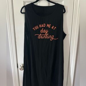 Black Sleeveless Dress with Orange "You Had Me at Day Drinking" Script